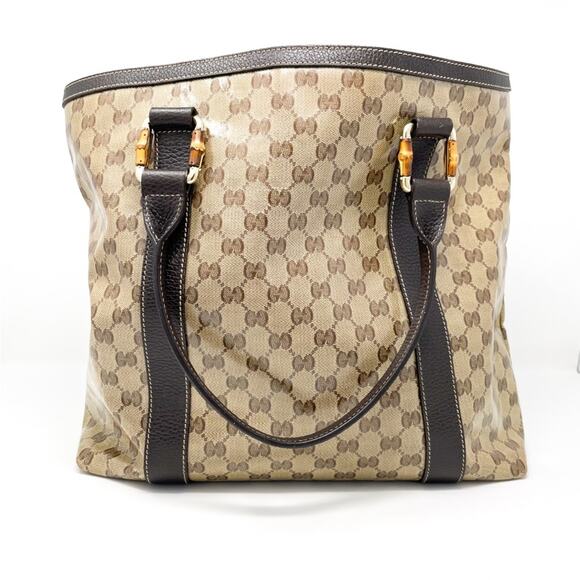 Gucci GG Supreme Monogram Crystal Bamboo Tote Bag Brown Leather - Picture 3 of 13